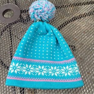 Igloos Ski Rapper Hat Beanie Cap Light Blue White Wool Knit Pom Pom Vintage VTG